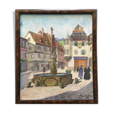 Table Watercolor street of Kayserberg (Alsace) dated 1955 monogrammed