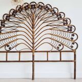 Antique peacock rattan headboard