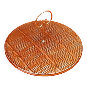 1960s Cheese platter Glazed ceramic with straw decor