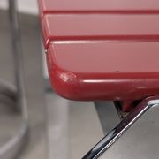 Postmodern chairs in chromed steel and red wood, set of 4, 1980s