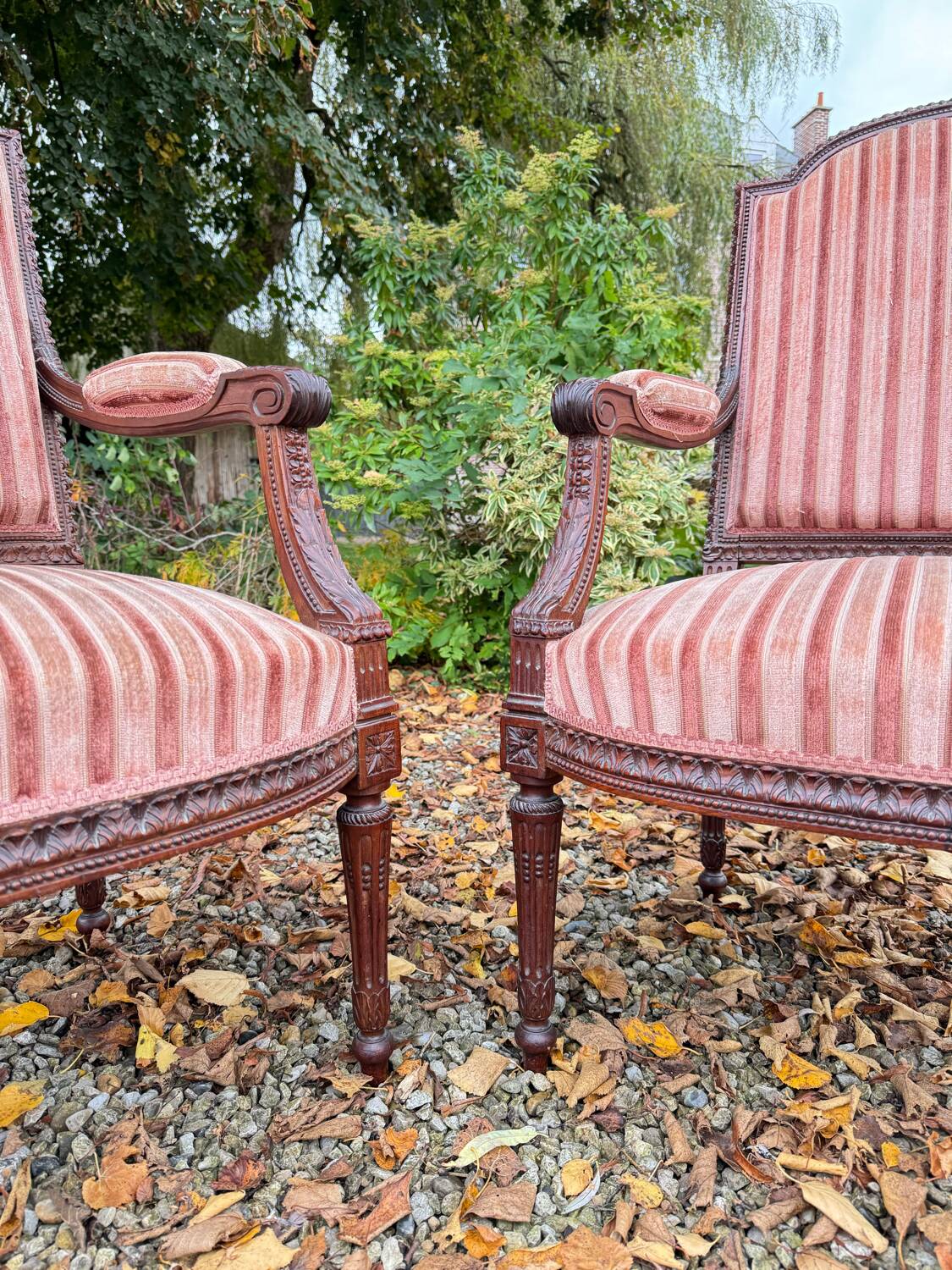 Pair of Louis XVI Style Mahogany Flat Back Armchairs, 19th Century