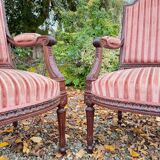 Paire De Fauteuils à Dossier Plat En Acajou De Style Louis XVI XIX Eme Siècle