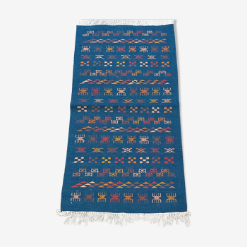 Handmade Berber-patterned blue carpet  137x72cm