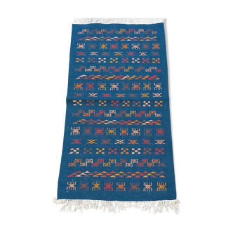 Handmade Berber-patterned blue carpet  137x72cm