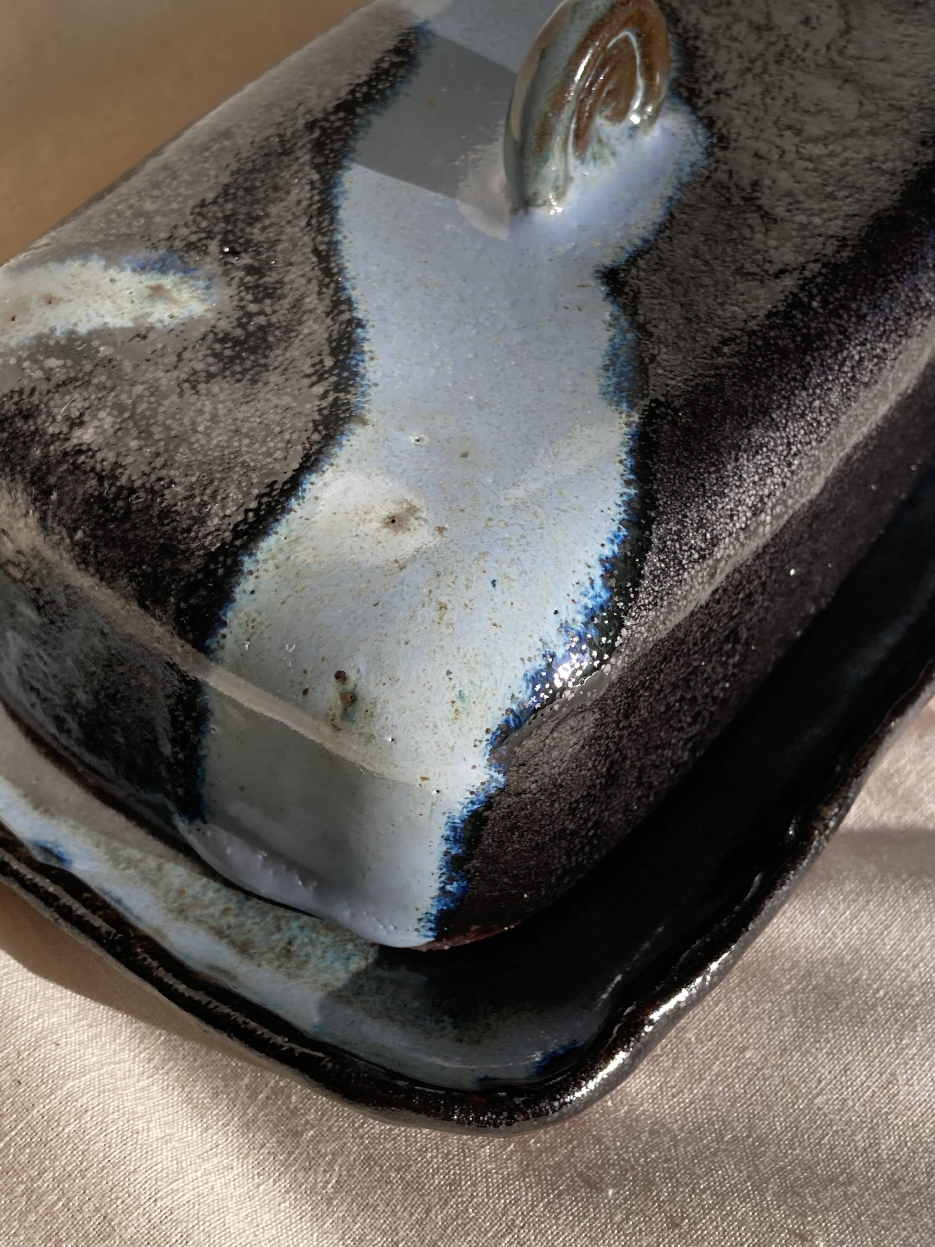 Pink and blue butter dish