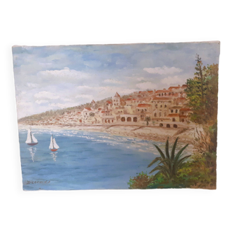 toile tableau représentant une scème de bord de mer méditerranéen