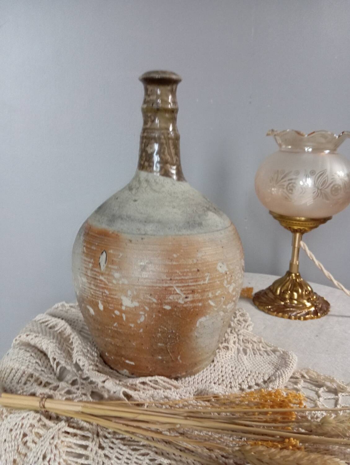 Cruche poterie antique grès brut imparfait, 18/19eme
