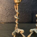 Pair of candlesticks with snakes, gilded bronze 19th century