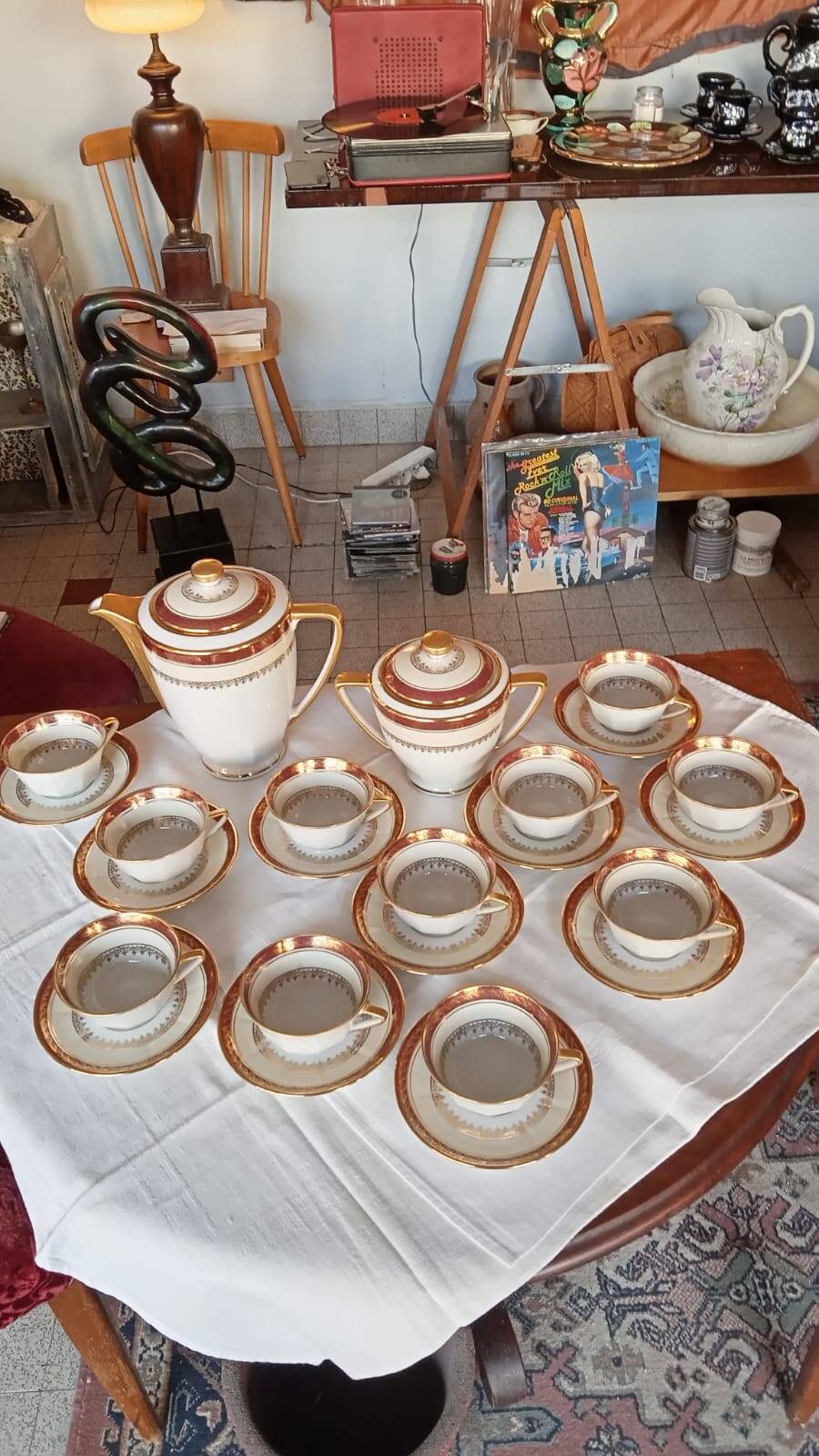 Vilatte Limoges Porcelain Coffee Service 13 Pieces, 11 People 1950
