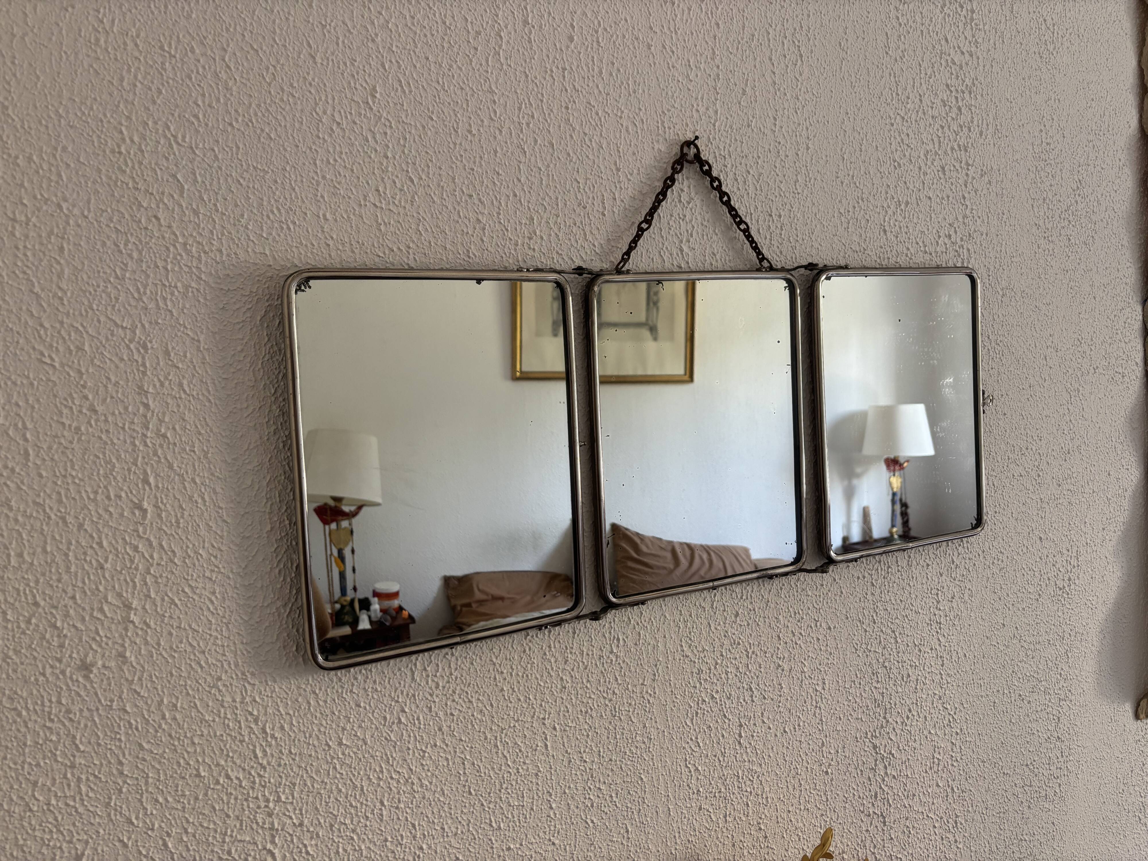 Vintage 1930s triptych barber mirror registered G.B Paris - 28 x 69 cm