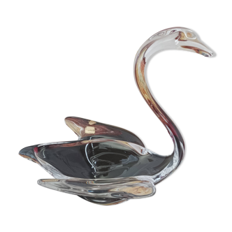 Vintage Swan empty pocket ashtray in crystal Vanne le Châtel