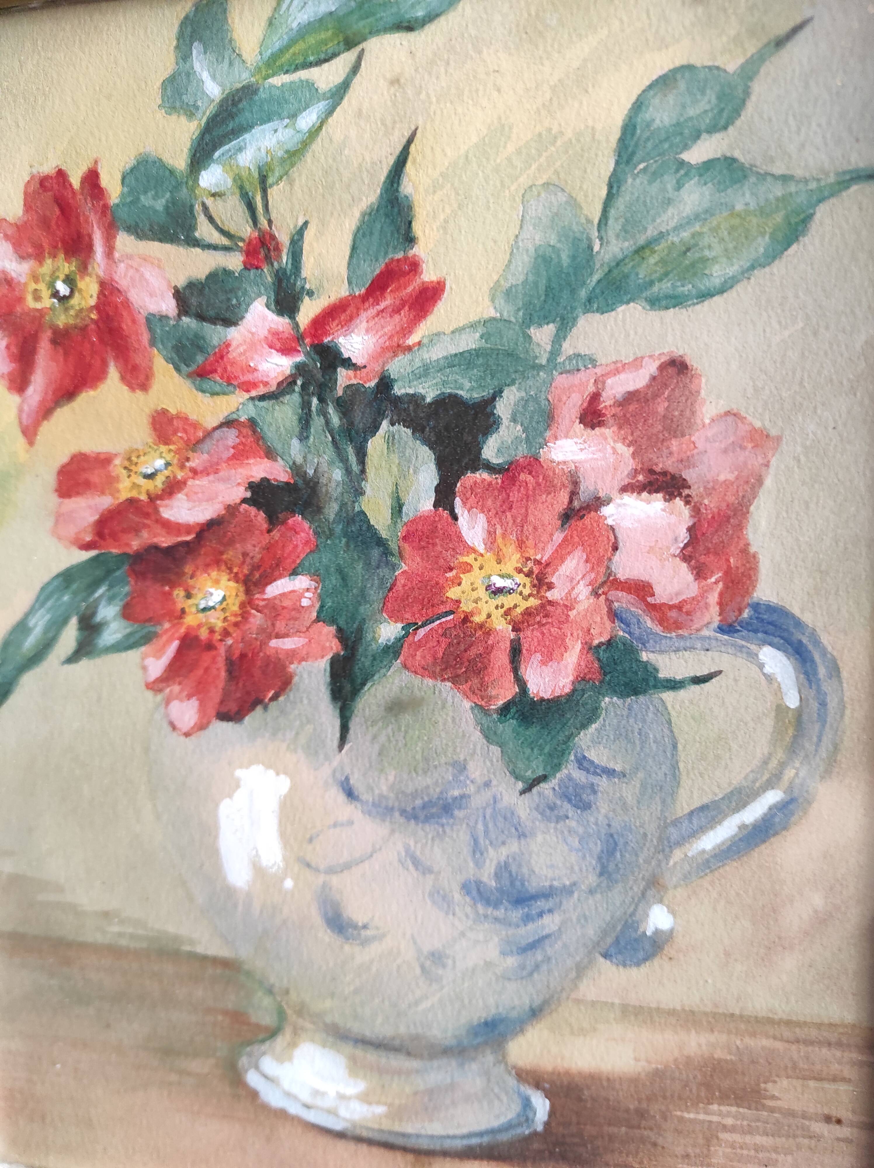 Aquarelle vintage de fleurs, signée Griggs
