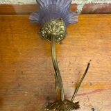 Antique art nouveau gilt bronze wall lamp + vintage blue glass tulip
