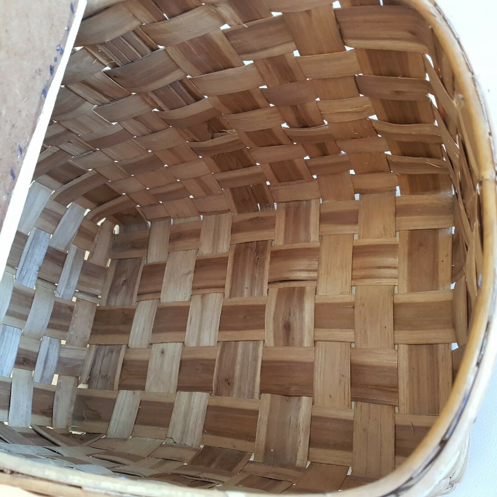 Old picnic basket wicker bamboo braided double opening