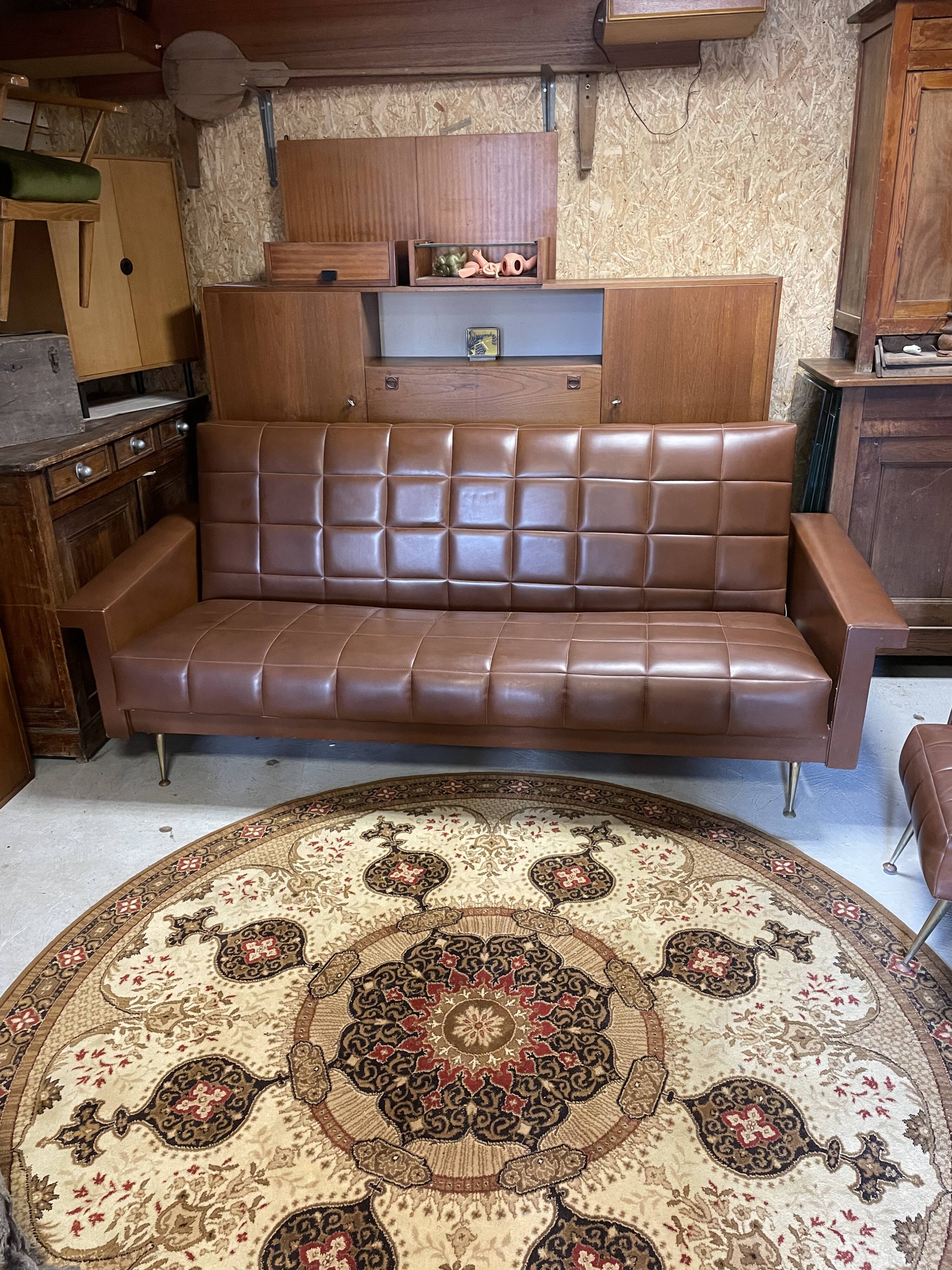 Set sofa daybed and armchair skaï vintage year 50