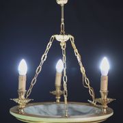 Masterpiece Art Deco design white alabaster chandelier circular wooden fram