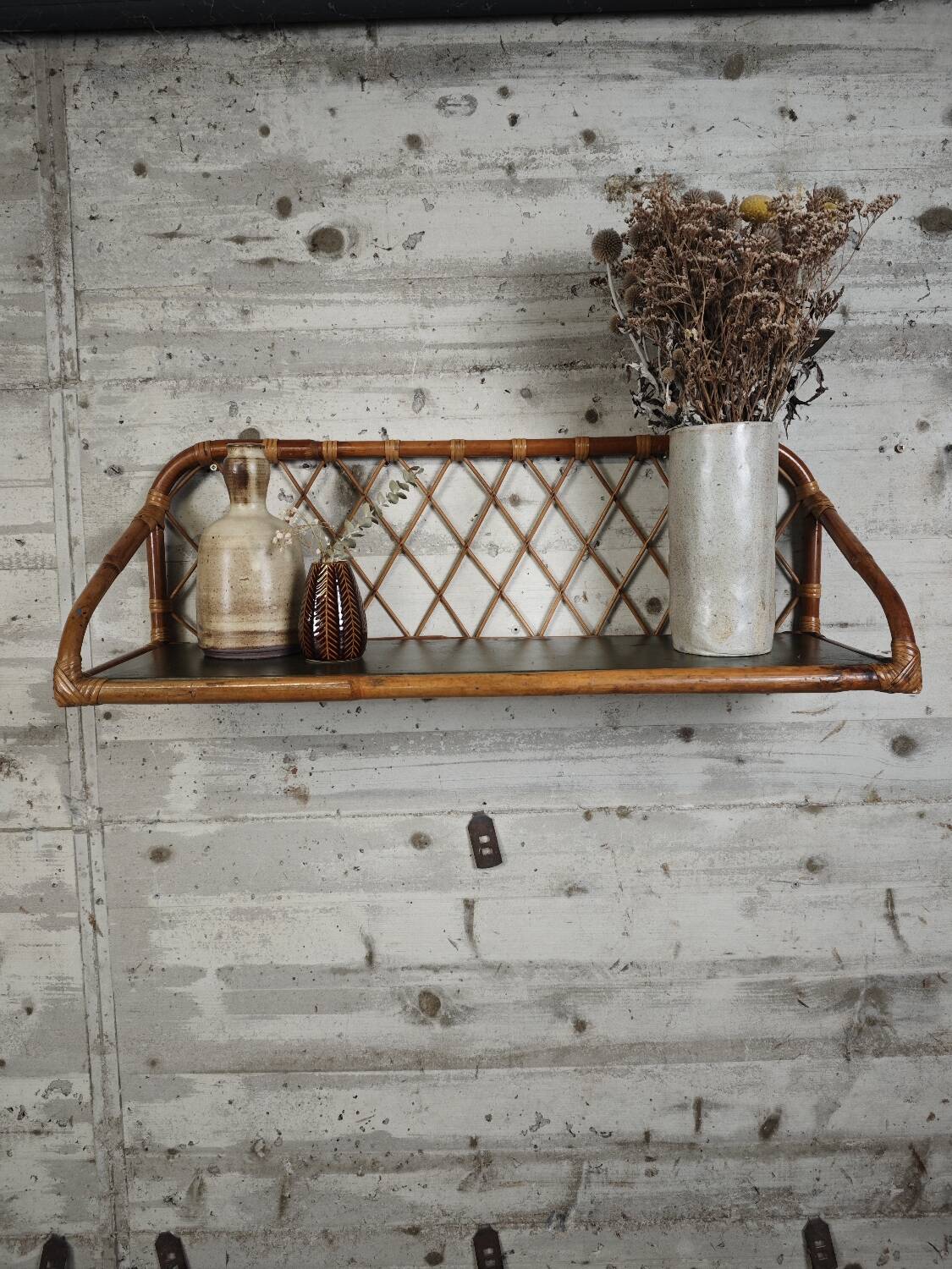 Vintage rattan wall shelf