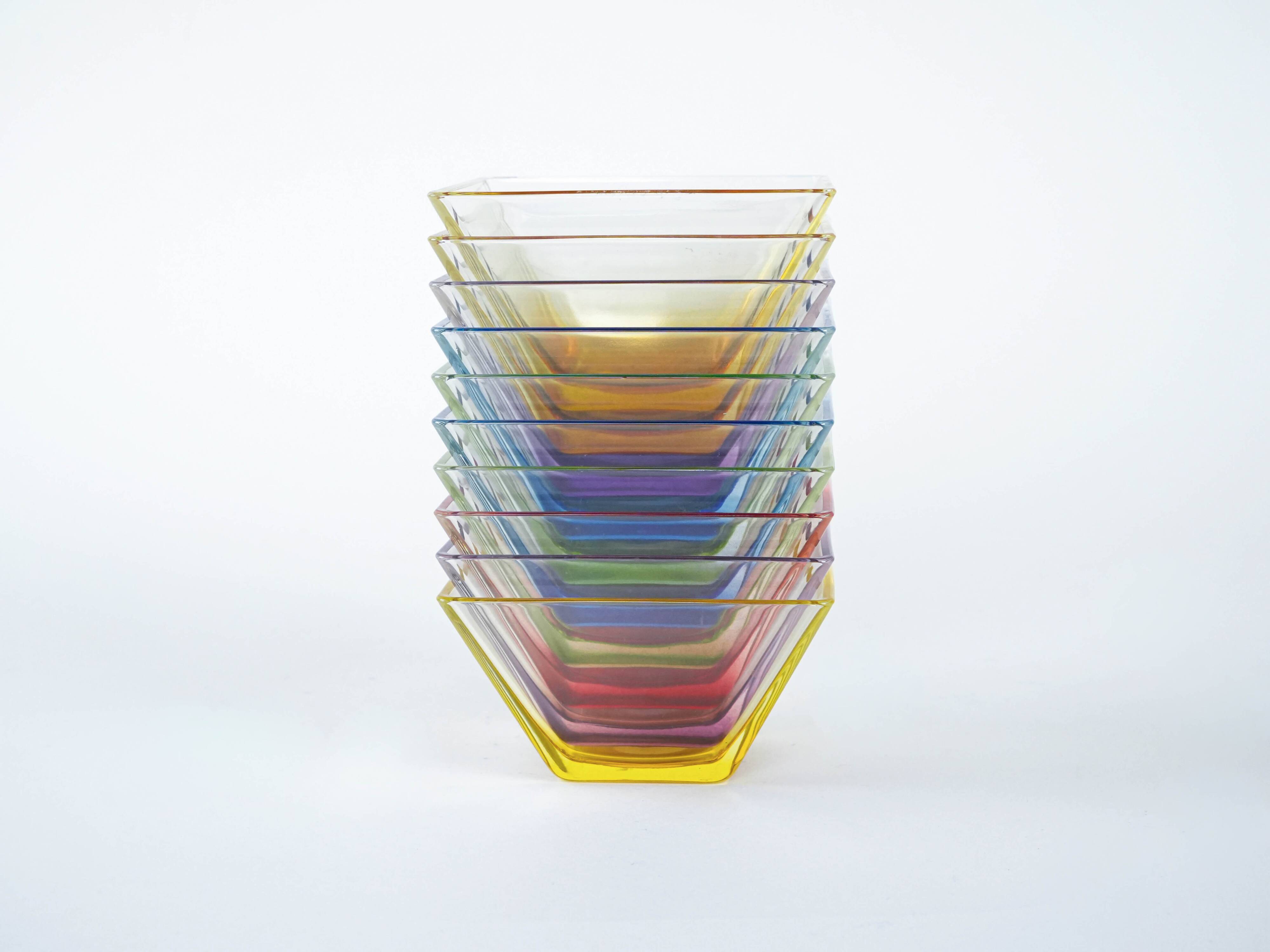 Set of square glass bowls, Italian design, 1980s, made in Italy
