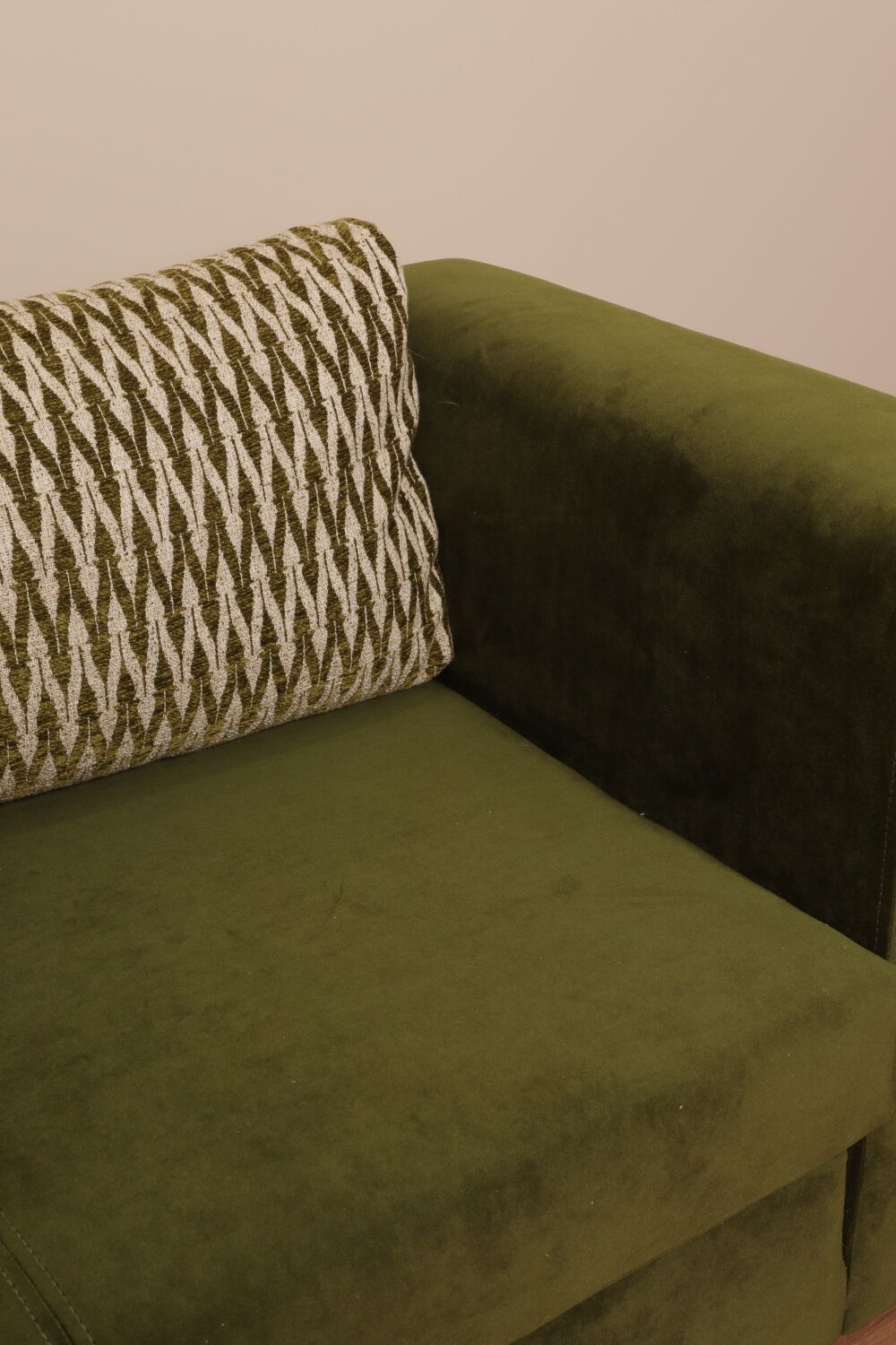Vintage Two-seater Sofa, Deep Green Velvet, Cuschion patterns