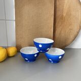 Anciens bols porcelaine Longchamp pois bleus