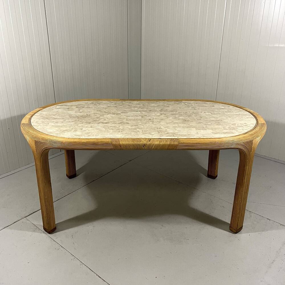 Vivai del Sud rattan & travertine dining table Italy 1960’s