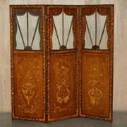 Pair of three-panel screens made of Dutch hardwood and walnut.