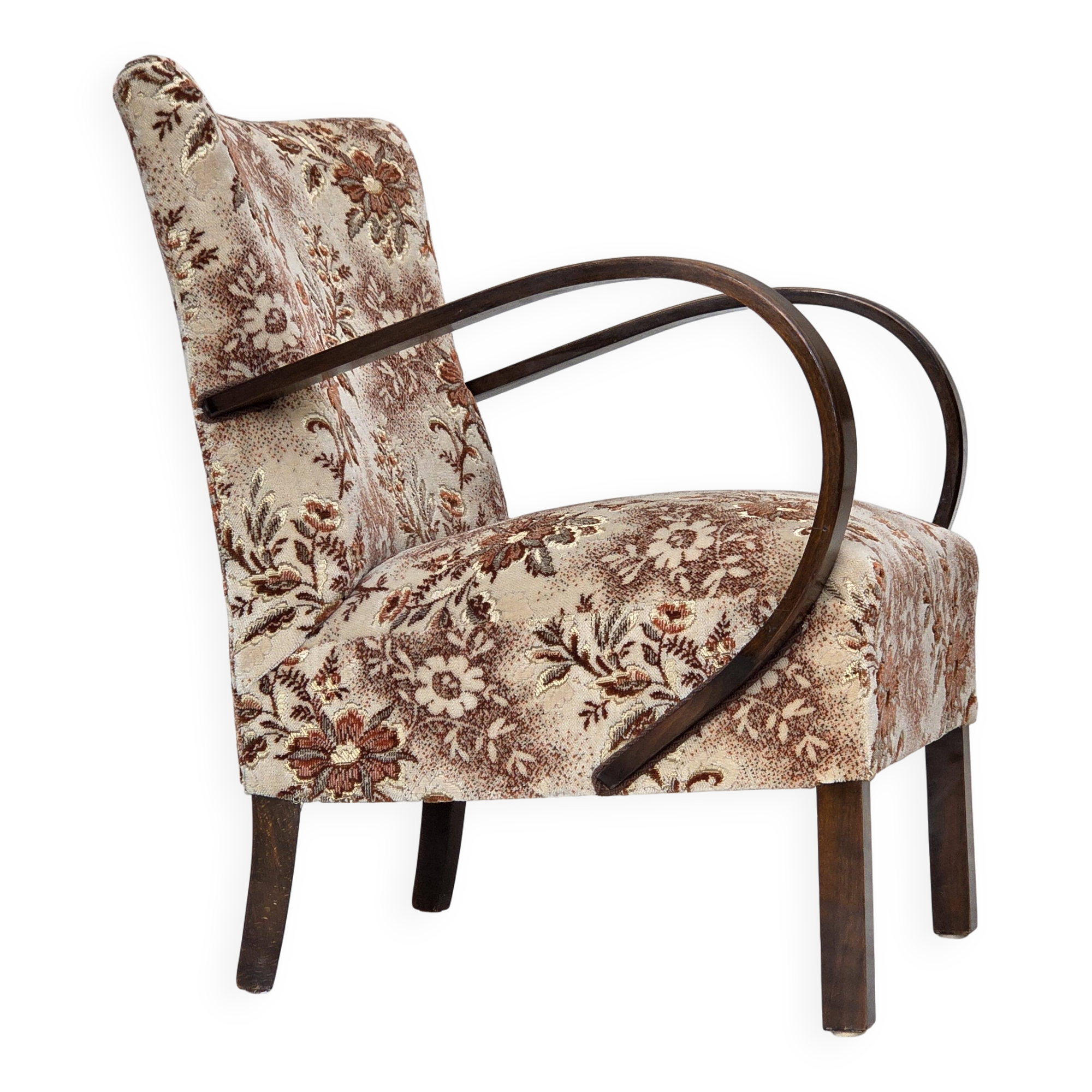 1950s, Danish artdeco armchair, furniture velour, beech wood, reupholstered