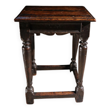 17th-century English oak joint stool with turned legs