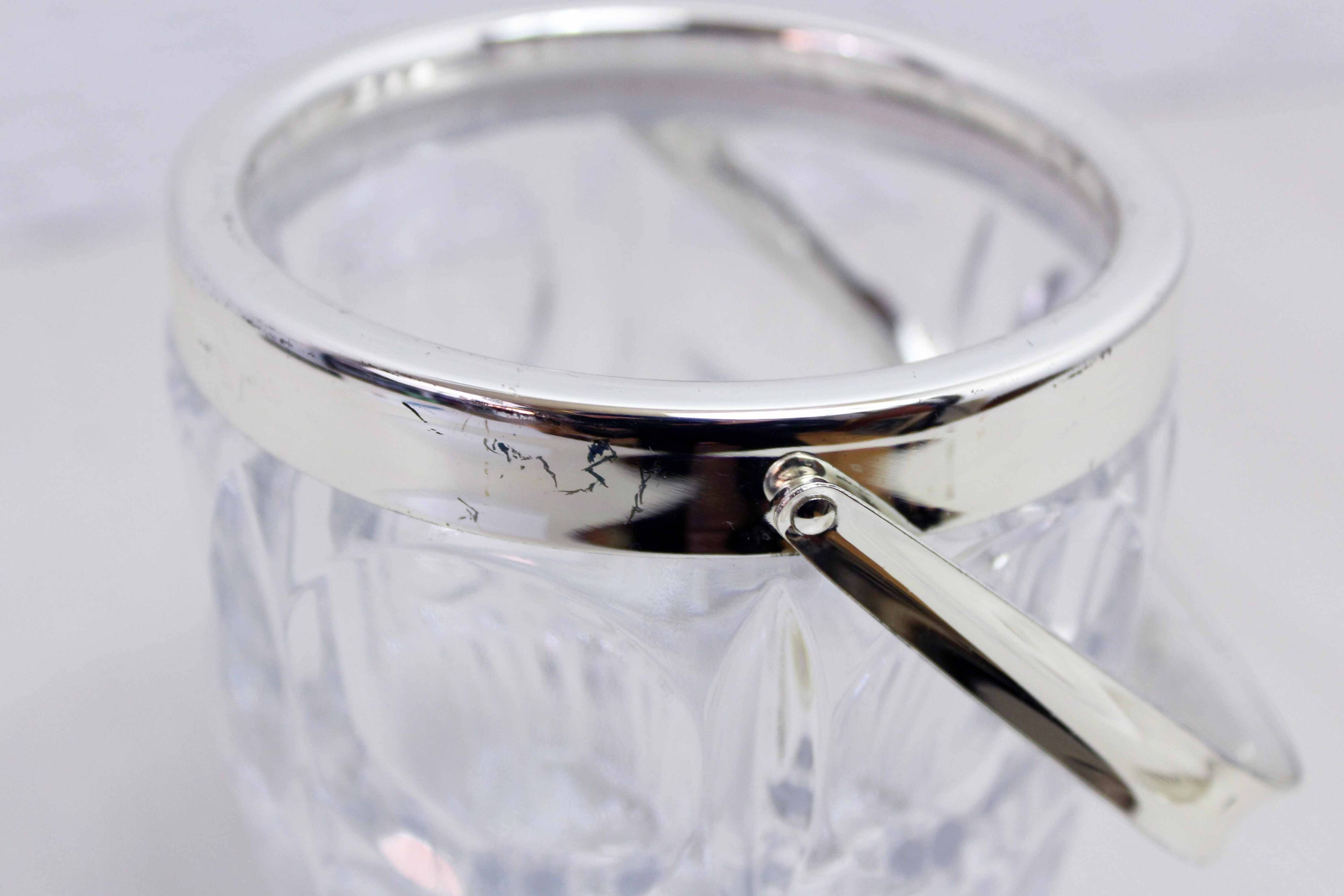 Glass ice bucket with spoon 1970