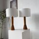 Paire de lampes de table bois chêne années 50