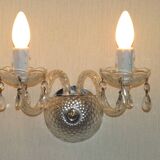 Pair of French vintage double crystal wall lights with barley twist glass arms.