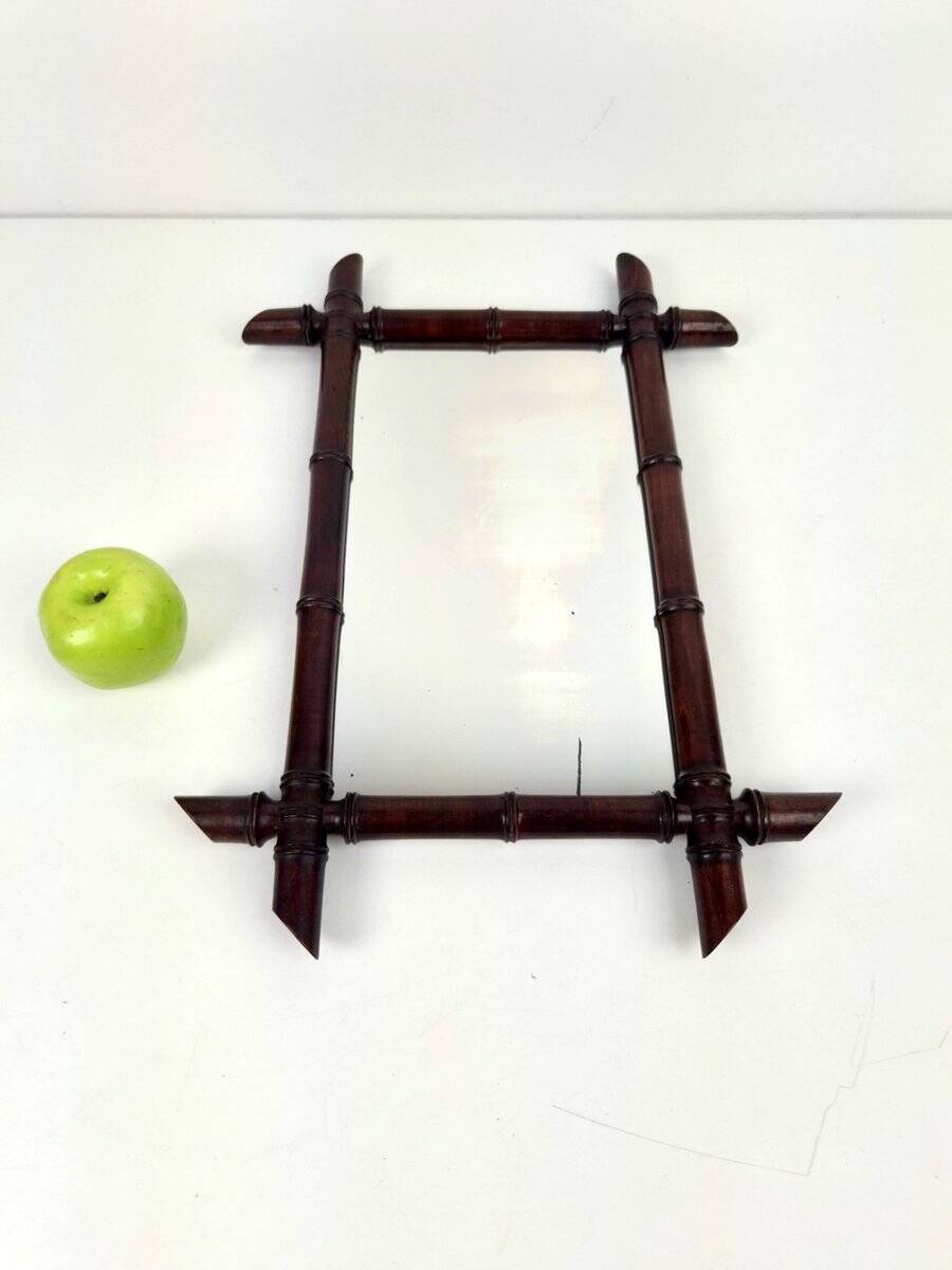 Art Nouveau Wooden Faux Bamboo Mirror, France, 1920