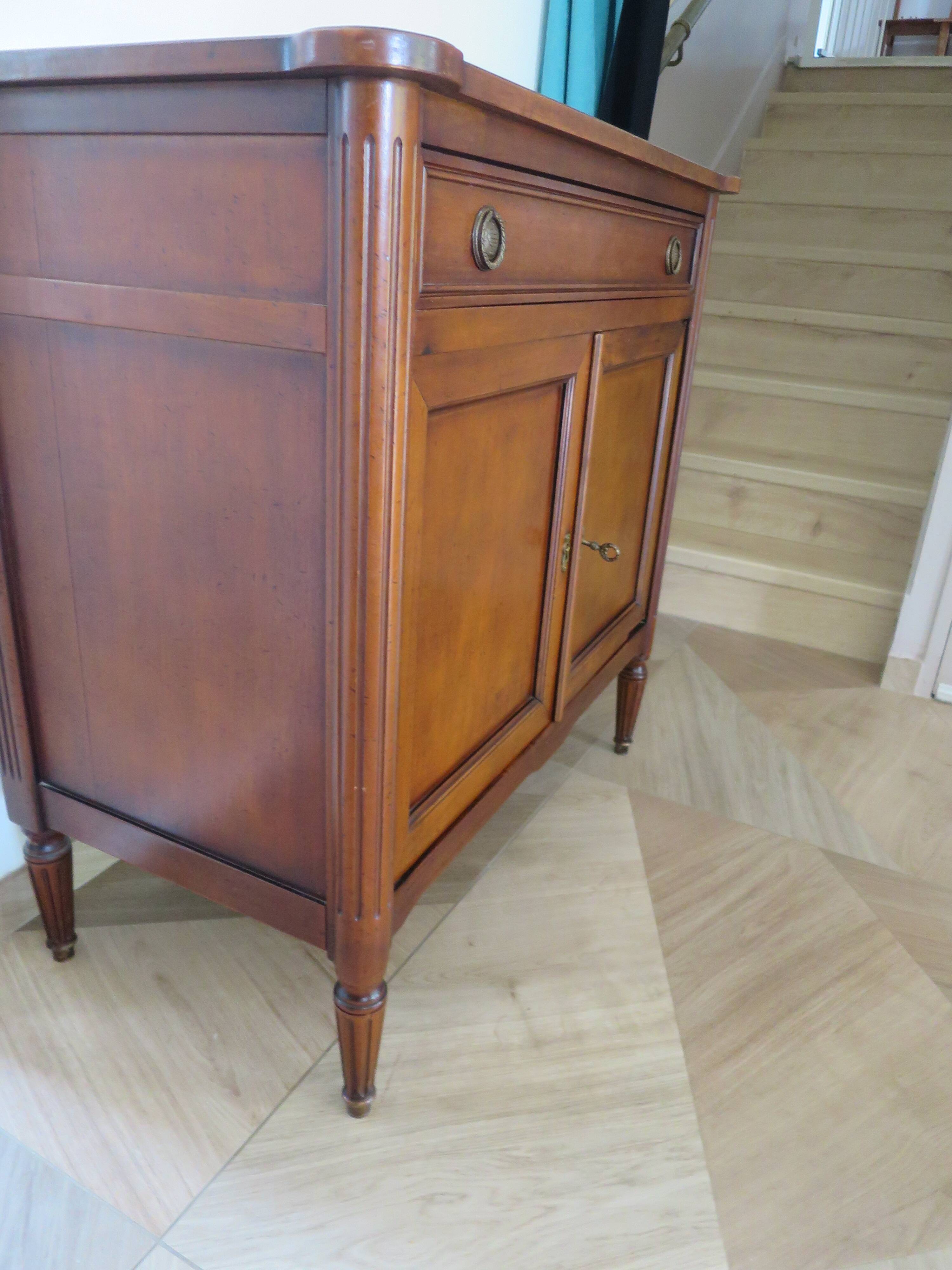 Louis XVI-style sideboard - 1 drawer - fluted legs - mahogany - solid wood