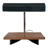 1950s desk lamp with teak base and grey lacquered metal