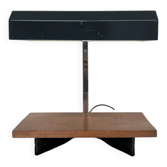 1950s desk lamp with teak base and grey lacquered metal