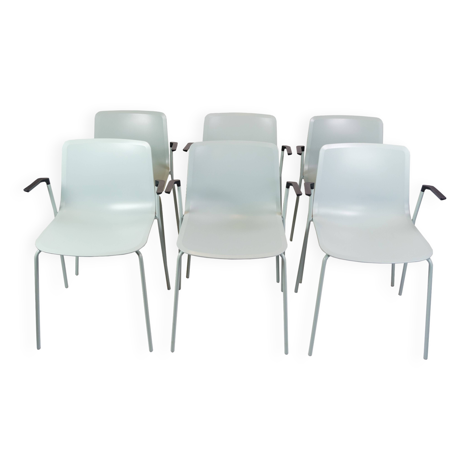 Set Of 6 Pato Chairs Lacquered In Blue With Black Armrests By Hee Willing & Ludvik For Fritz Hansen
