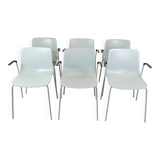 Set Of 6 Pato Chairs Lacquered In Blue With Black Armrests By Hee Willing & Ludvik For Fritz Hansen