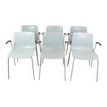 Set Of 6 Pato Chairs Lacquered In Blue With Black Armrests By Hee Willing & Ludvik For Fritz Hansen