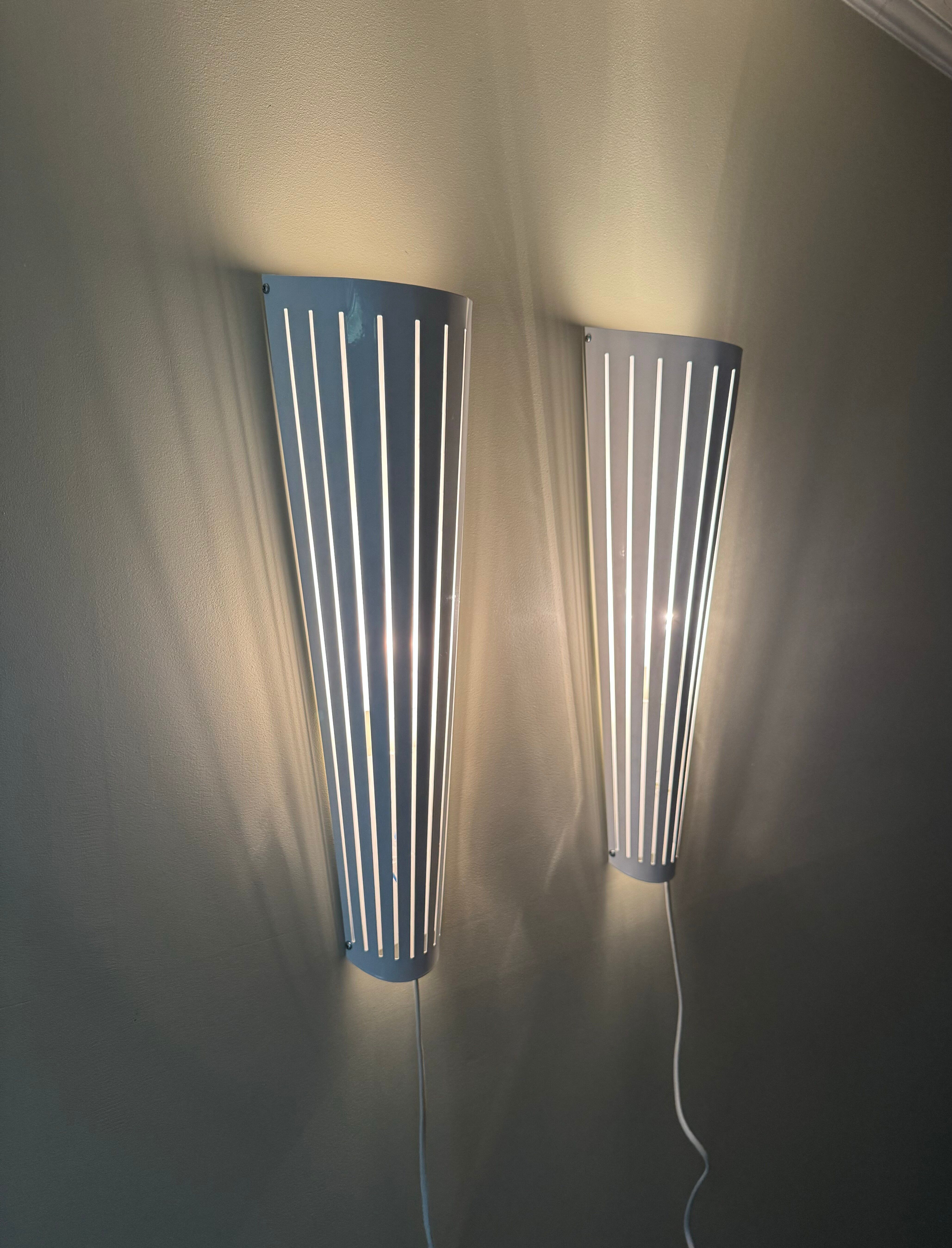 Vintage Italian Pair of Large White Wall Lamps By Ventura Design