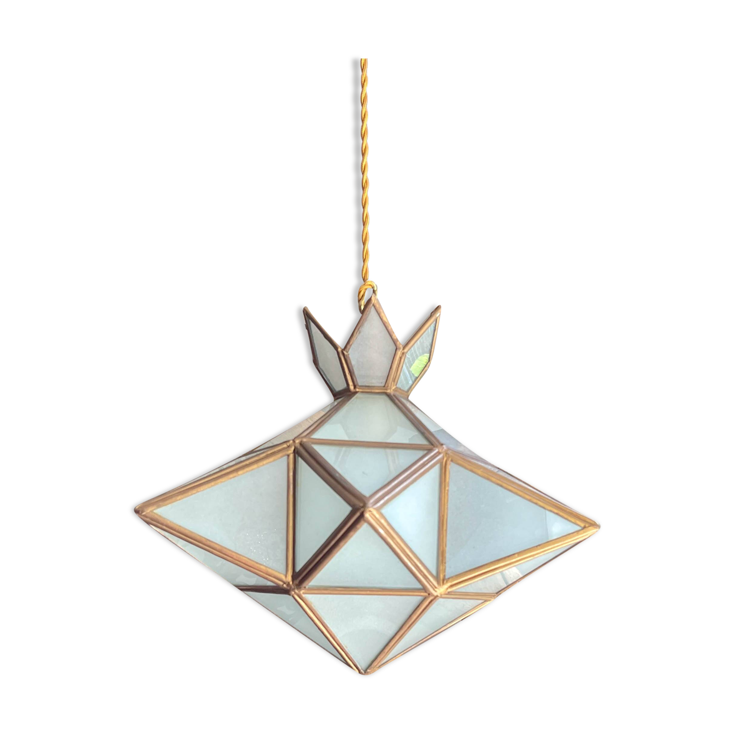 Vintage frosted glass and brass star pendant light