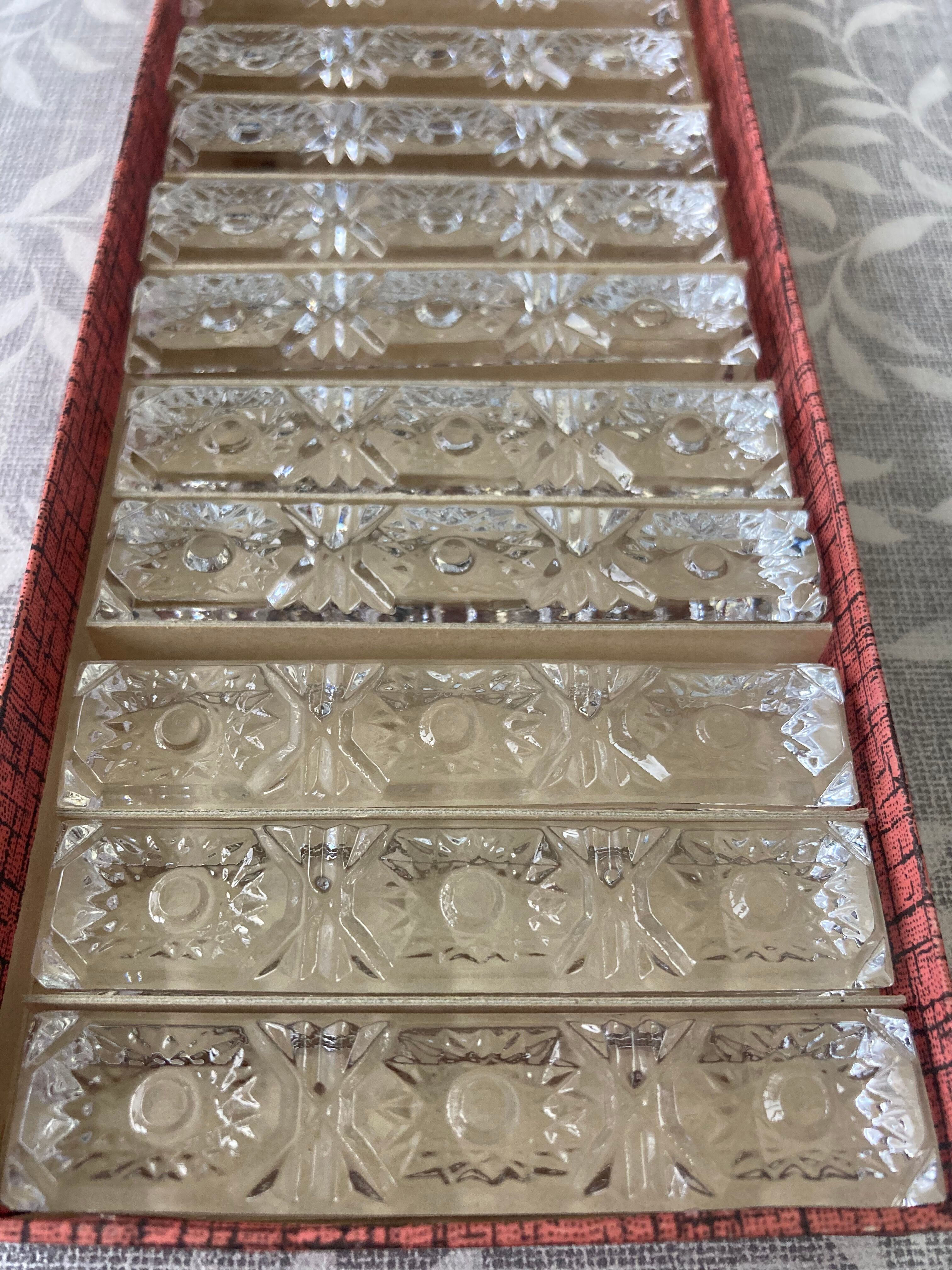 Set of 12 crystal knife holders with box