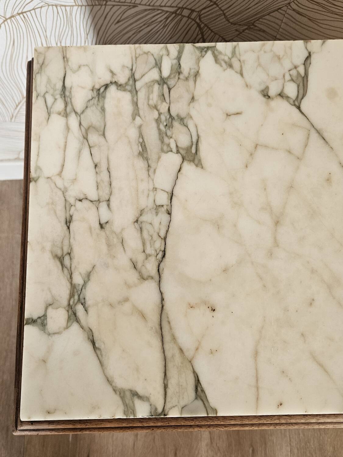 Art Deco bedside table in walnut and marble