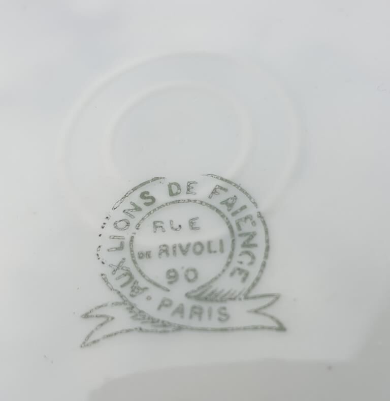 Set 6 porcelain plates Aux Lions de Faïence 1920 imperial green and gold