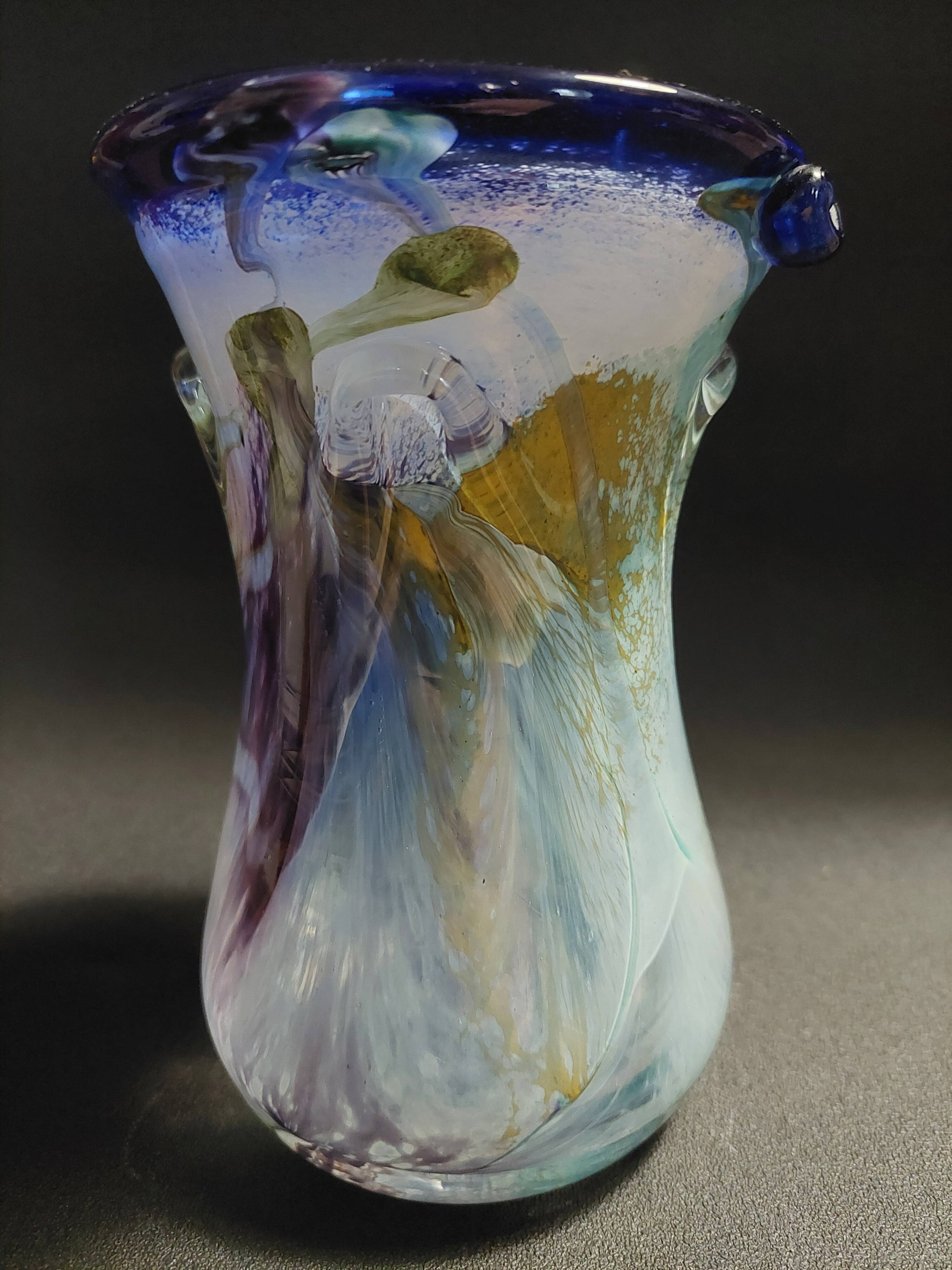 Vintage blown glass vase, Moorish art glassware, 20th century