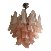 Lustre de style verre de Murano italien, couleur rose et blanc