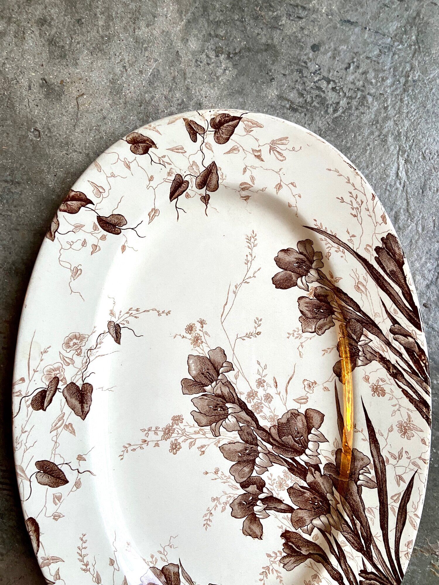 Oval plate in Creil & Montereau iron, "Gladiolus" service