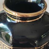 Ancient Greek octagonal vase, tubular porcelain shape. Decoration scenes of life / Gods mythology Greek. Signed ST Handmade in Greece. High 26 cm