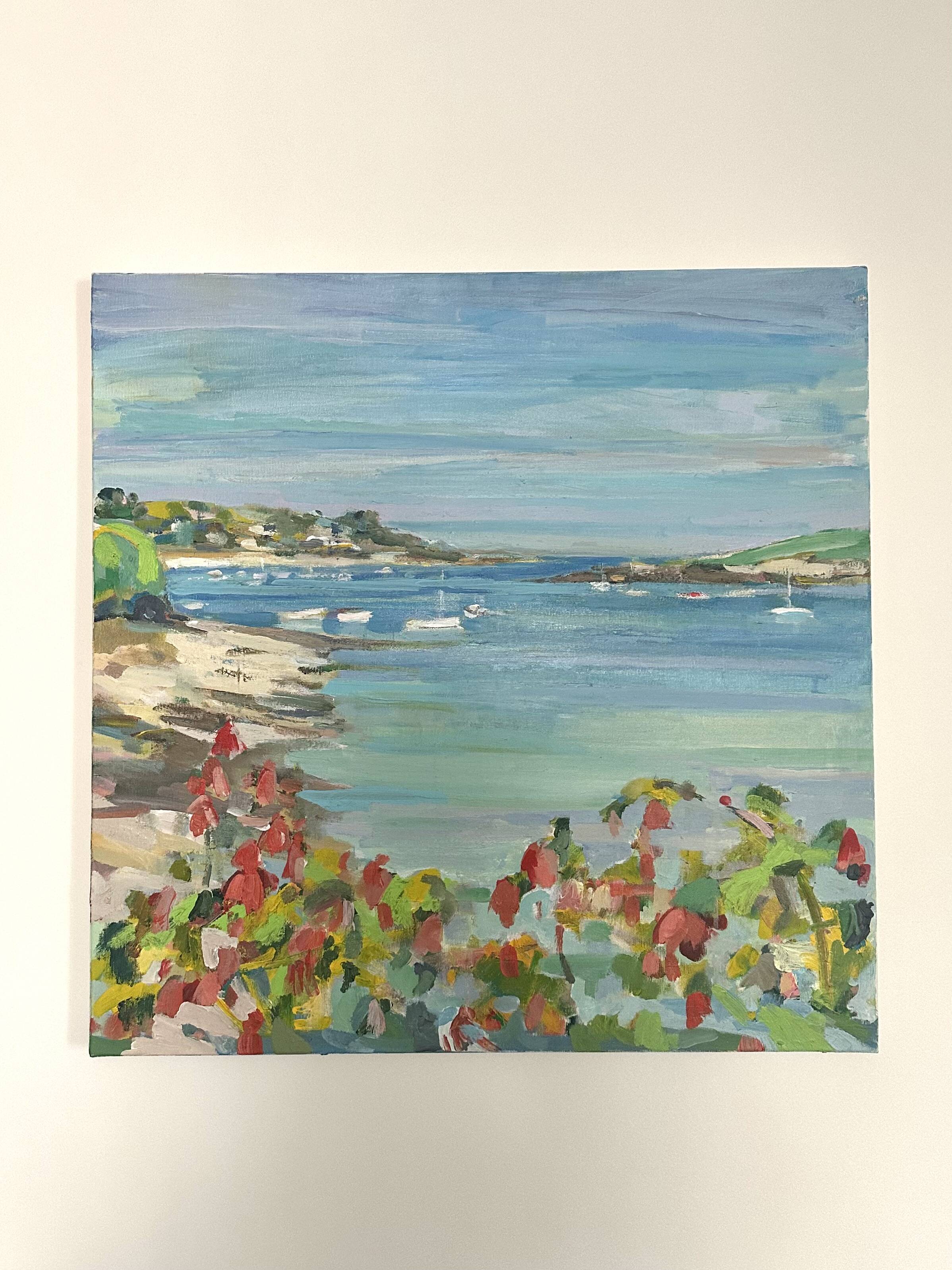 Huile sur toile paysage de port fleuri
