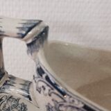Saucière sur pied en terre de fer bleu/vert modèle "Mignon", H & Cie Sarreguemines