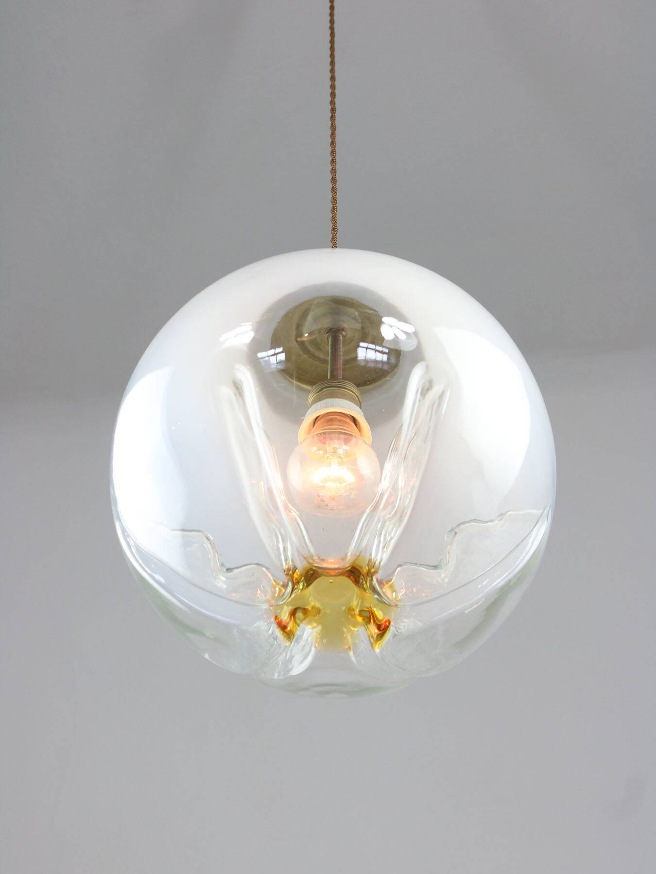 Mid-century Murano Glass & Brass Pendant from Mazzega, 60s